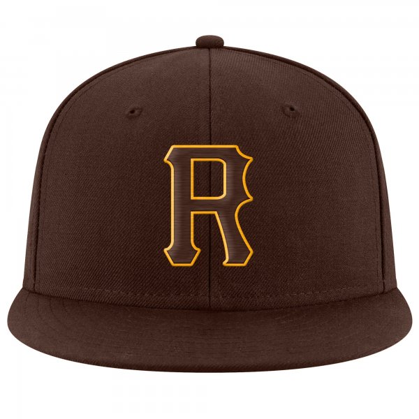 Custom Brown Brown-Gold Stitched Adjustable Snapback Hat