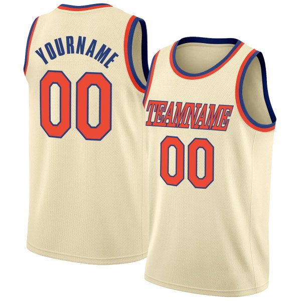 Men's Custom Cream Orange-Royal Round Neck Rib-Knit Basketball Jersey