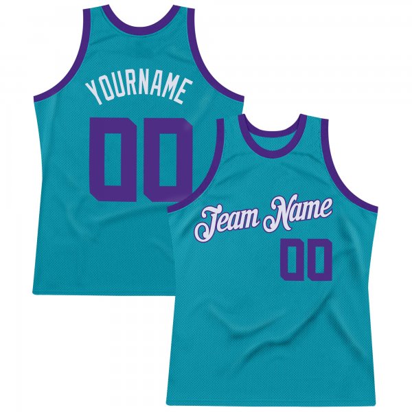 Men's Custom Teal Purple-White Authentic Throwback Basketball Jersey