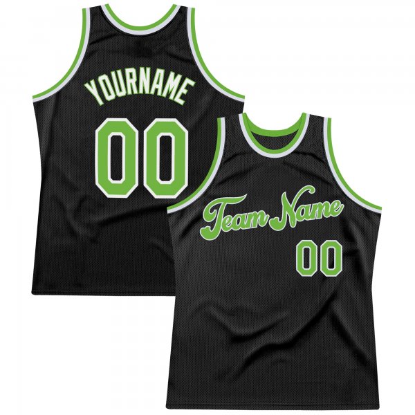 Men's Custom Black Neon Green-White Authentic Throwback Basketball Jersey